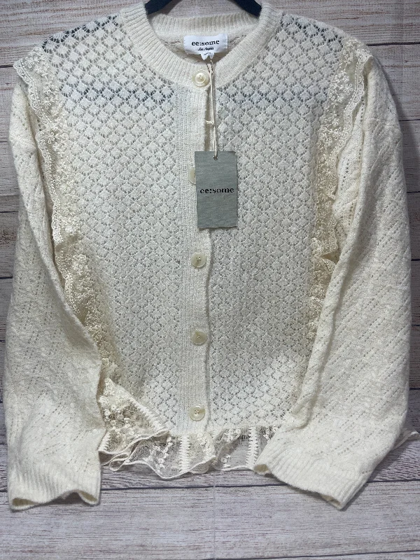 Men's short-sleeve aqua beach shirt-Sweater Cardigan By Ee Some In Ivory, Size: S