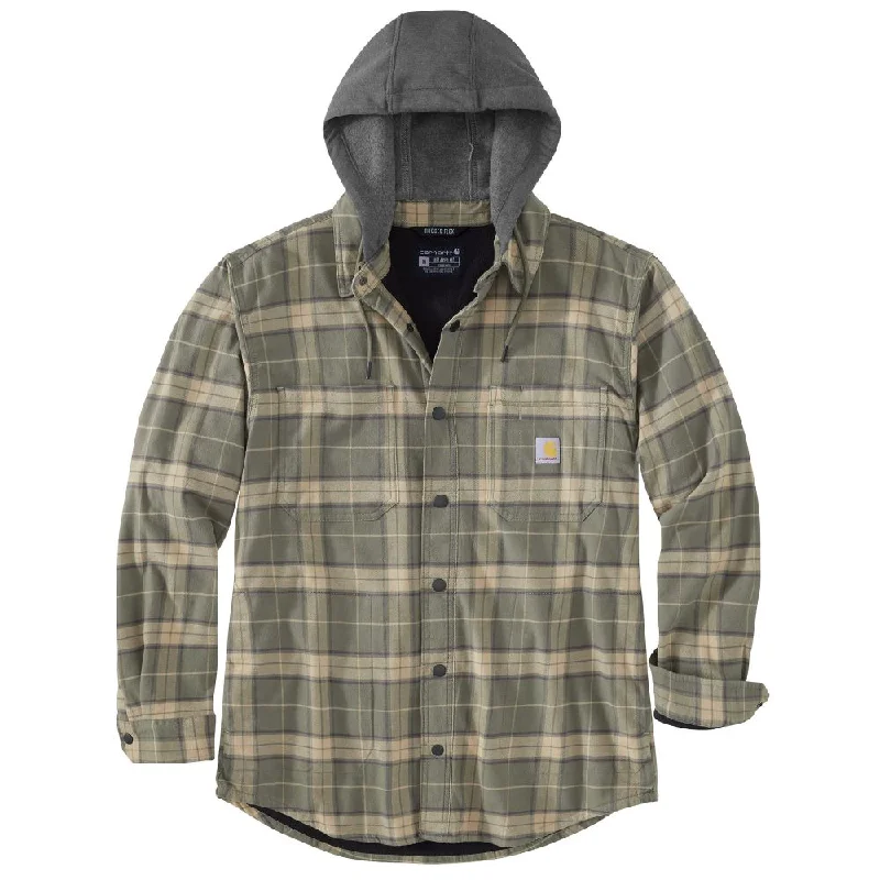 'Carhartt' Men's Rugged Flex® Flannel Fleece Lined Hooded Shirt Jac - Dusty Olive