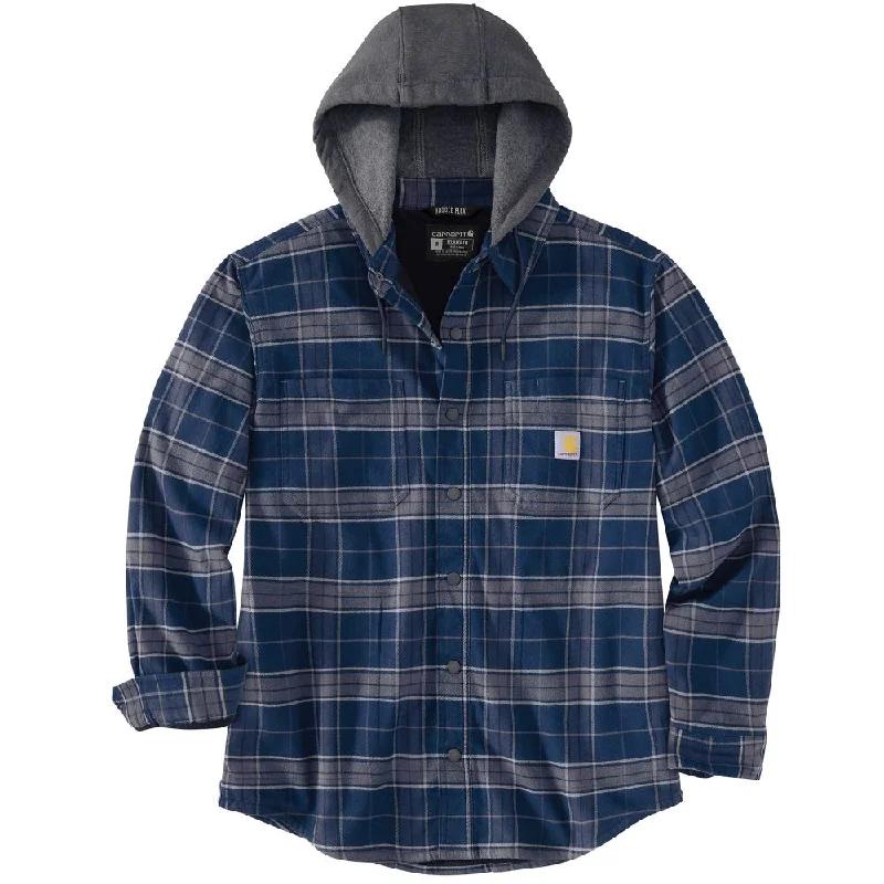 'Carhartt' Men's Rugged Flex® Flannel Fleece Lined Hooded Shirt Jac - Navy