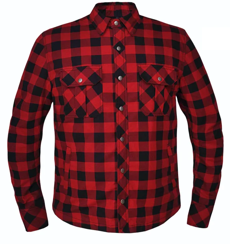 'Unik' Men's Flannel Armored Riding Shirt - Red / Black