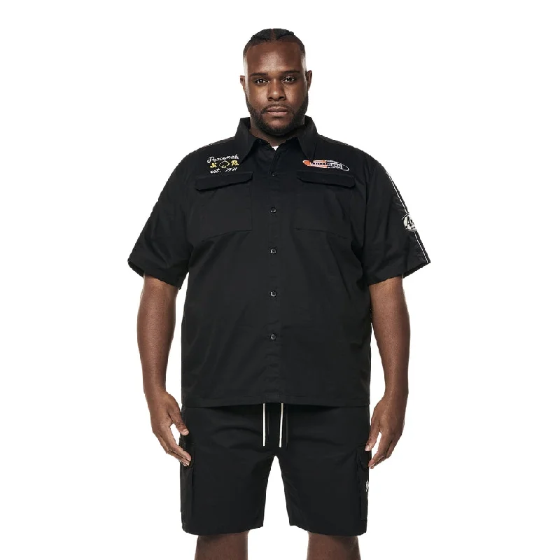 Men's short-sleeve UV-protective beach tee-Big and Tall - Graphic Twill Shirt - Black