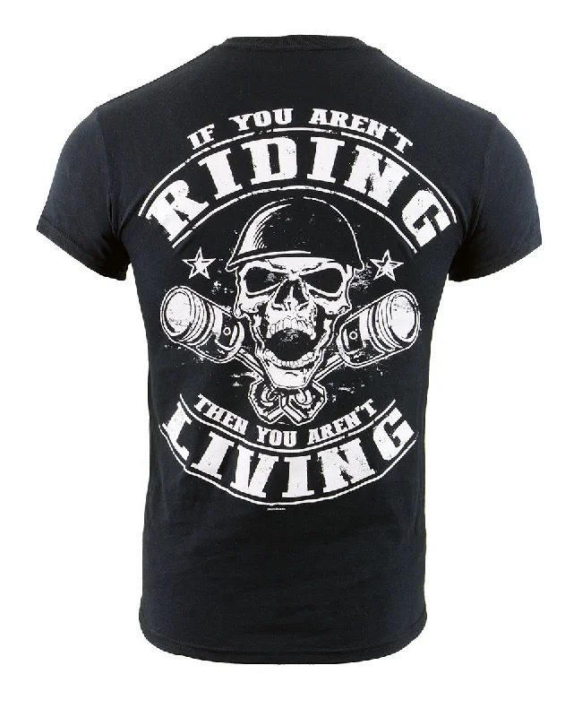 Men's short-sleeve distressed vintage shirt-Biker Clothing Co. BCC116008 Men's Black 'Riding Living' Motorcycle Cotton Skull T-Shirt