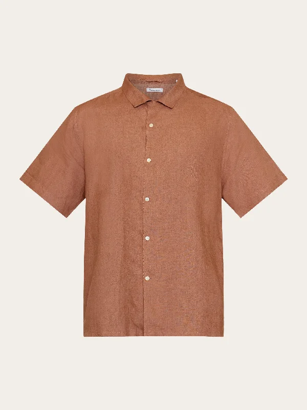 Men's short-sleeve taupe vintage top-Box fit short sleeved linen shirt - Chocolate Malt