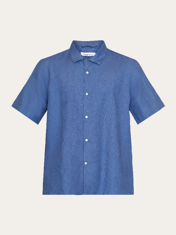 Men's short-sleeve skateboarding black tee-Box fit short sleeved linen shirt - Moonlight Blue