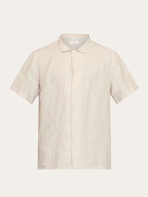 Men's short-sleeve neutral beige top-Box fit short sleeved linen shirt - Yarndyed - Light feather gray