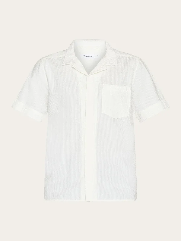 Men's short-sleeve relaxed blue shirt-Box short sleeve seersucker shirt GOTS/Vegan - Egret