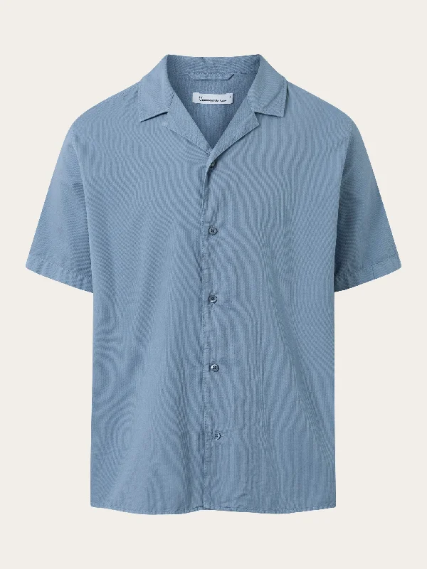 Men's short-sleeve tailored gray shirt-Boxed fit cord look short sleeve shirt - Asley Blue