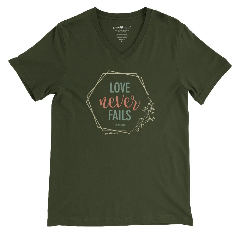 Men's short-sleeve stretch cotton shirt-Cherished Girl Grace & Truth Love Never Fails Christian V-Neck T-Shirt