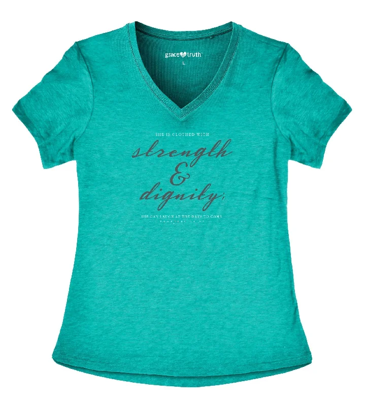 Men's short-sleeve raglan sleeve top-Cherished Girl Grace & Truth Strength & Dignity V-Neck Christian Bright T Shirt