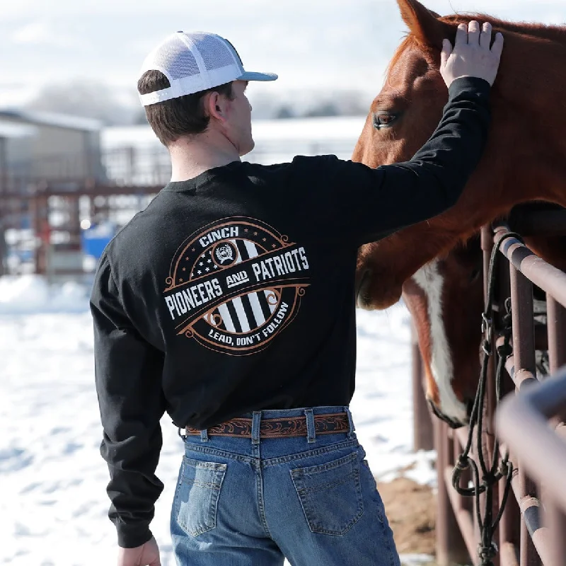 Men's short-sleeve striking blue shirt-Cinch Men's Black Pioneer and Patriots Long Sleeve T-Shirt