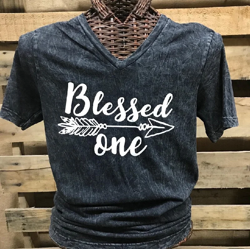 Men's short-sleeve snug navy shirt-Southern Chics Apparel Blessed One Arrow V-Neck Canvas Girlie Bright T Shirt