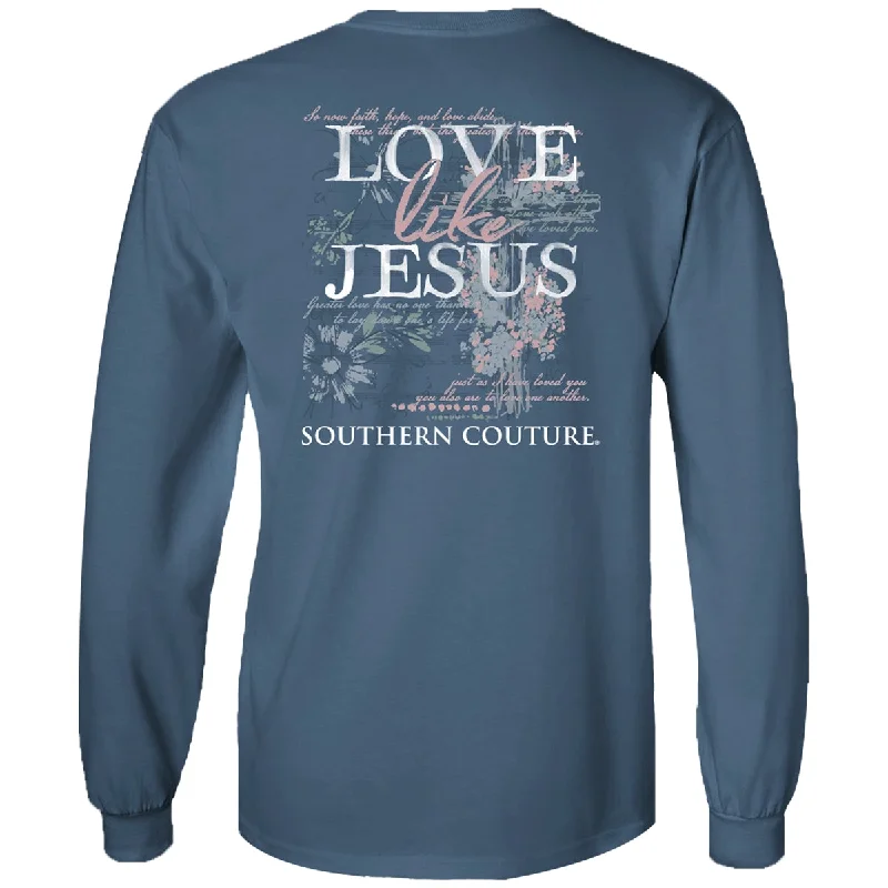 Men's short-sleeve embroidered casual top-Southern Couture Classic Love Like Jesus Long Sleeve T-Shirt