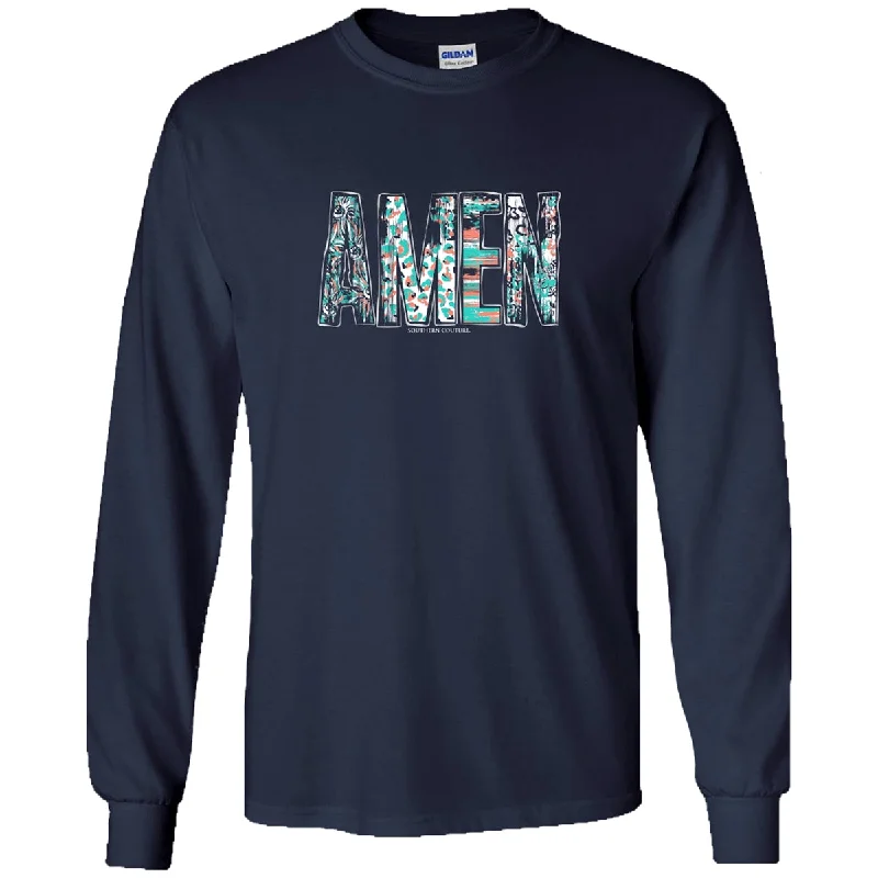 Men's short-sleeve cream linen top-Southern Couture Soft Amen Faith Long Sleeve T-Shirt