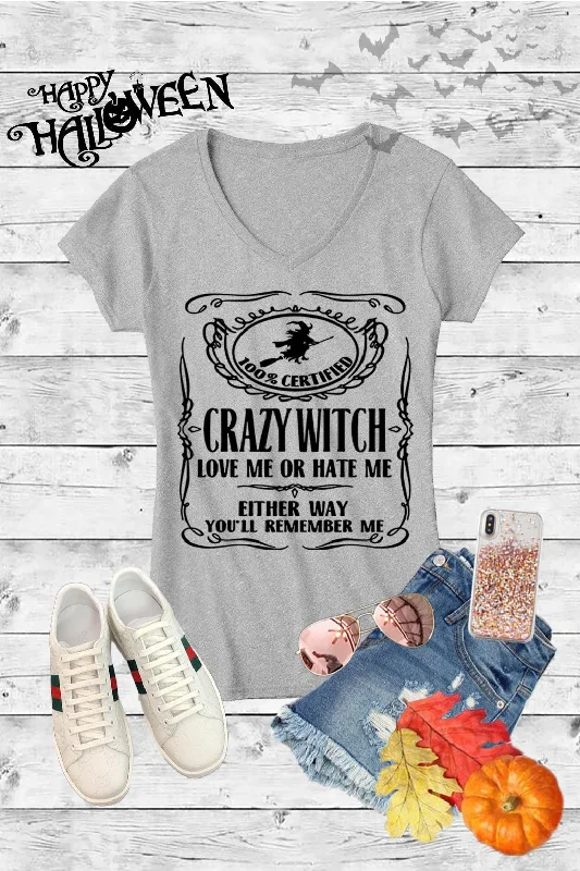 Men's short-sleeve loose red tee-Crazy Witch Love Me or Hate Me Halloween Canvas Girlie V-Neck T Shirt