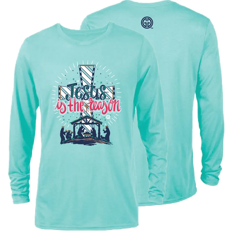 Men's short-sleeve pastel blue shirt-Girlie Girl Jesus Is The Reason Holiday Long Sleeve T-Shirt