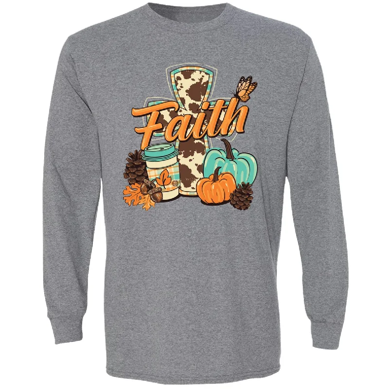 Men's short-sleeve handcrafted linen shirt-Girlie Girl Originals Fall Faith Pumpkin Long Sleeves T Shirt