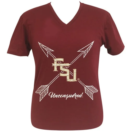 Men's short-sleeve lightweight wool top-Girlie Girl Preppy FSU Florida State Arrows V-Neck Red T-Shirt