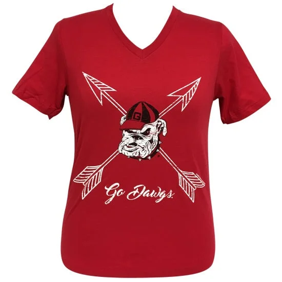 Men's short-sleeve sturdy canvas tee-Girlie Girl Preppy Georgia Go Dawgs Arrows V-Neck T-Shirt