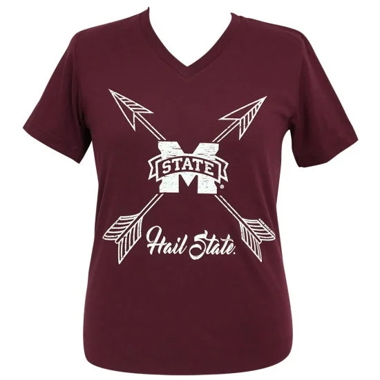 Girlie Girl Preppy Mississippi State MSU Arrows V-Neck T-Shirt