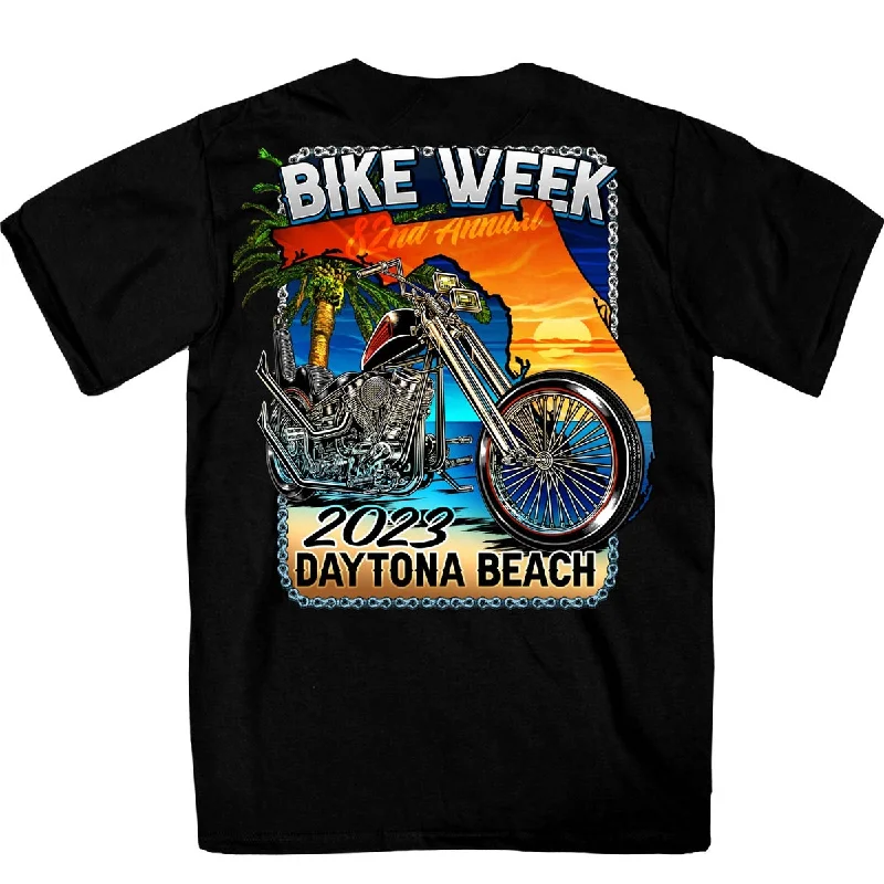 Men's short-sleeve tennis yellow tee-Hot Leathers EDM1186 Men's 2023 Daytona Bike Week Florida Chopper Black T-Shirt