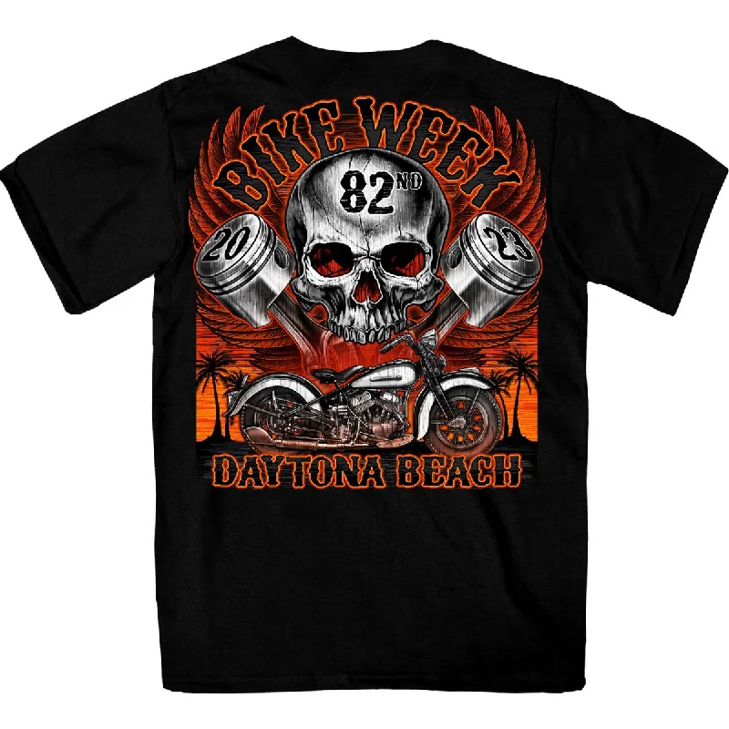 Men's short-sleeve festival tie-dye shirt-Hot Leathers EDM1188 Men's 2023 Daytona Bike Week Skull Pistons Black T-Shirt