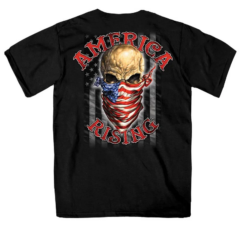 Men's short-sleeve UV-protective beach tee-Hot Leathers GMD1364 Mens 'Skull Bandanna - America Rising' Black T-Shirt