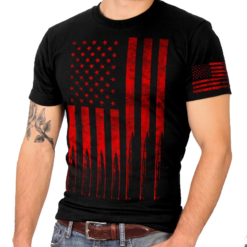 Men's short-sleeve airy linen shirt-Hot Leathers GML1002 Men’s ‘American Flag Bullets’ Black T-Shirt