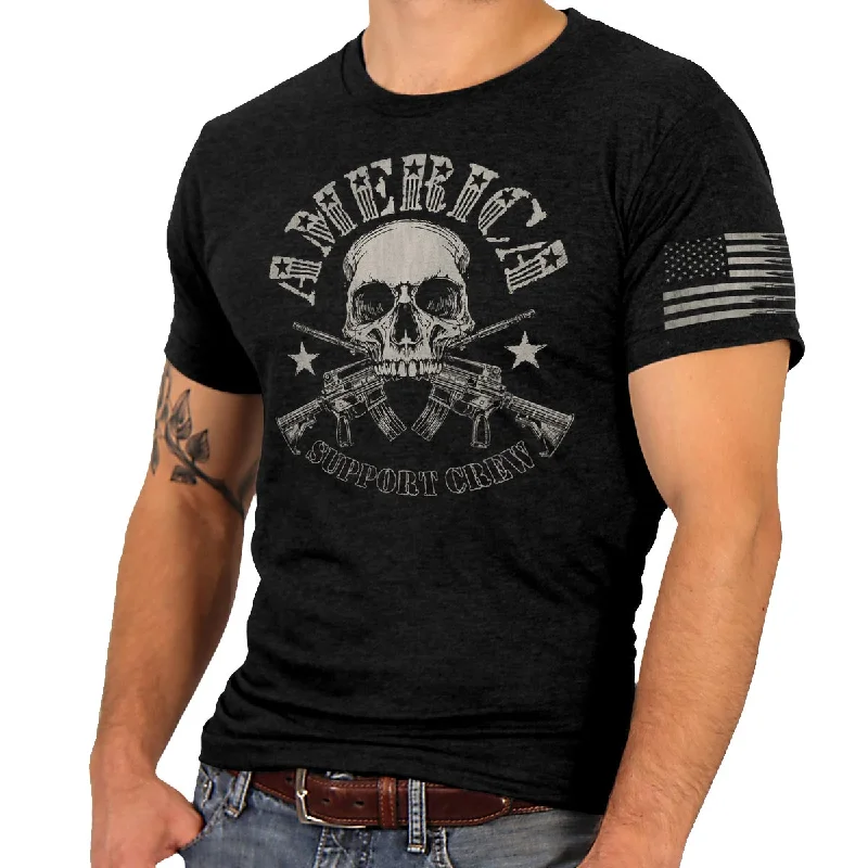 Men's short-sleeve sage green athletic shirt-Hot Leathers GML1005 Men’s ‘American Support Crew’ Black T-Shirt