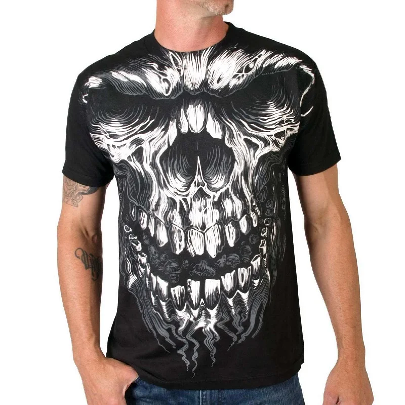 Men's short-sleeve draped orange shirt-Hot Leathers GMS1237 Men’s ‘Shredder Skull Jumbo Print’ Black T-Shirt