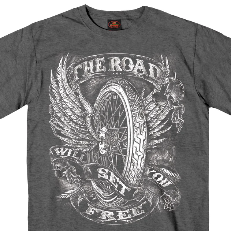 Men's short-sleeve snug navy shirt-Hot Leathers GMS1325 Men’s ‘Flying Wheel’ Charcoal Heather T-Shirt