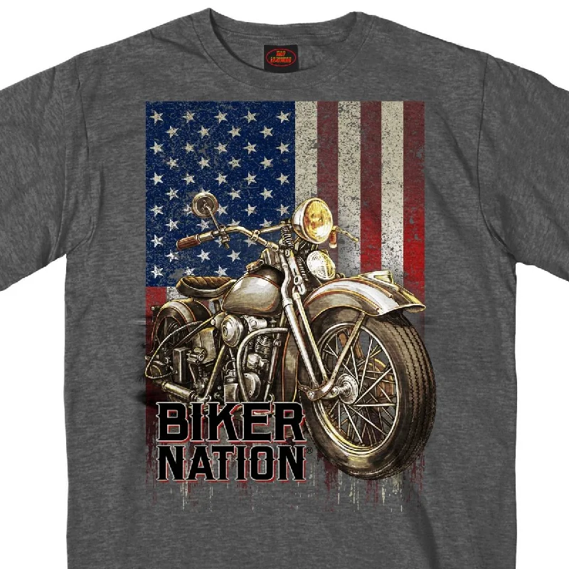 Men's short-sleeve picnic plaid top-Hot Leathers GMS1462 Mens Classic Cycle Flag Charcoal Heather Gray T-Shirt