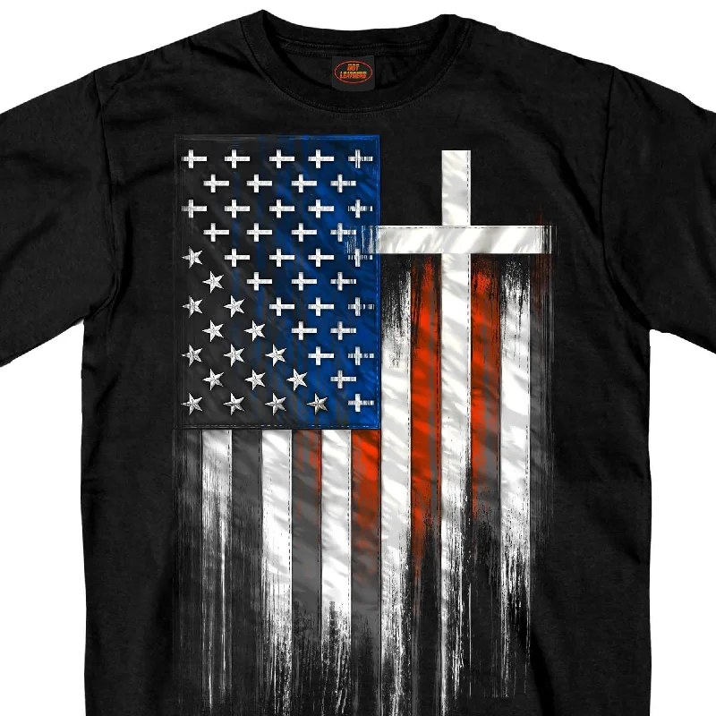 Men's short-sleeve coral summer shirt-Hot Leathers GMS1466 Men's American Flag Crosses Black T-Shirt