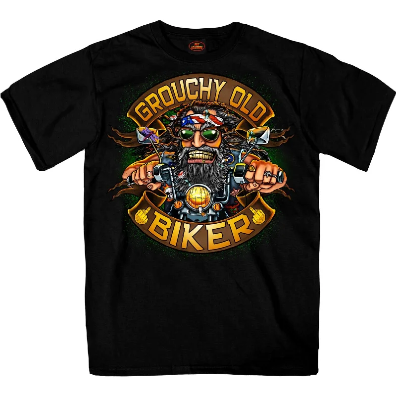 Men's short-sleeve snug navy shirt-Hot Leathers GMS1508 Men's 'Grouchy Old Biker' Black Biker T-Shirt