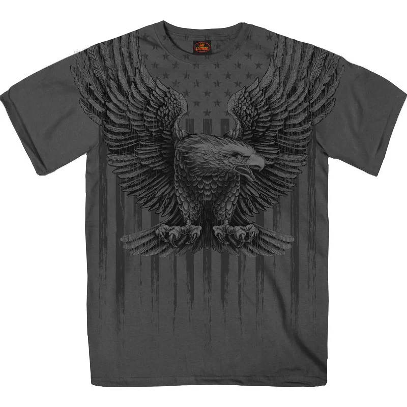 Men's short-sleeve embroidered casual top-Hot Leathers GMS1524 Men’s Charcoal Short Sleeved Up-Wing Eagle T-Shirt