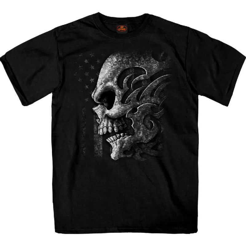 Men's short-sleeve sage green athletic shirt-Hot Leathers GMS1547 Men's Black SS Tribal Skull Printed T-Shirt