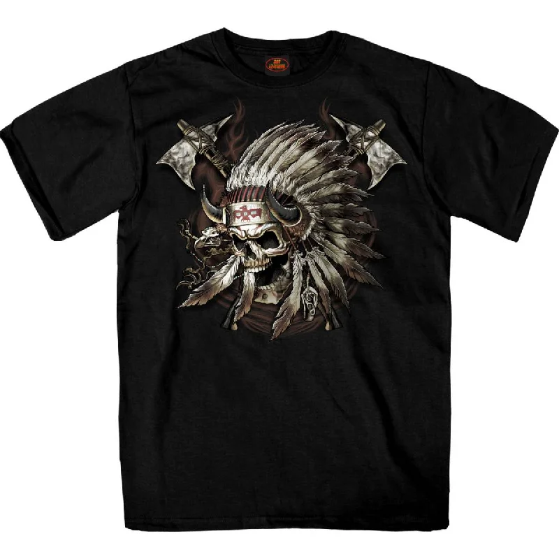 Men's short-sleeve tropical print shirt-Hot Leathers GMS1550 Men's Black SS JP Indian Chief Skull Printed T-Shirt