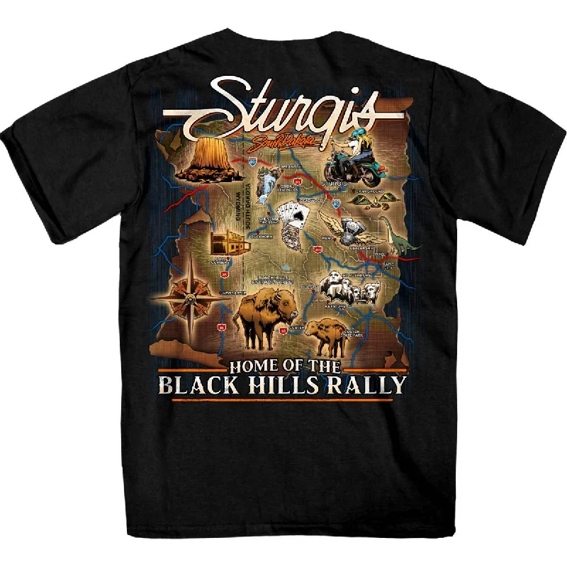 Men's short-sleeve tropical print shirt-Hot Leathers SPB1151 Men's Black 2024 Sturgis Motorcycle Rally Attractions T-Shirt