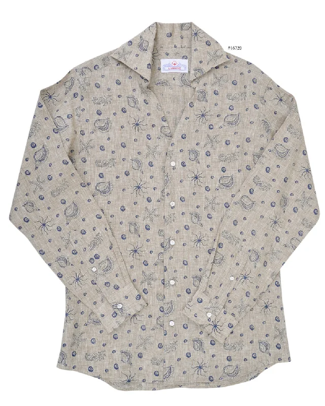 Linen: Navy Printed Marine On Brown