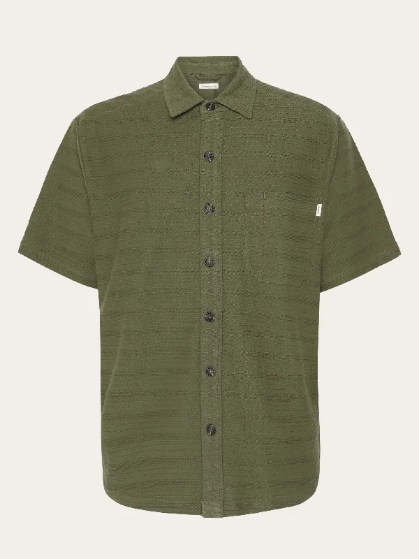 Men's short-sleeve kayaking green shirt-Loose short sleeve cotton solid striped jersey shirt GOTS/Vegan - Burned Olive