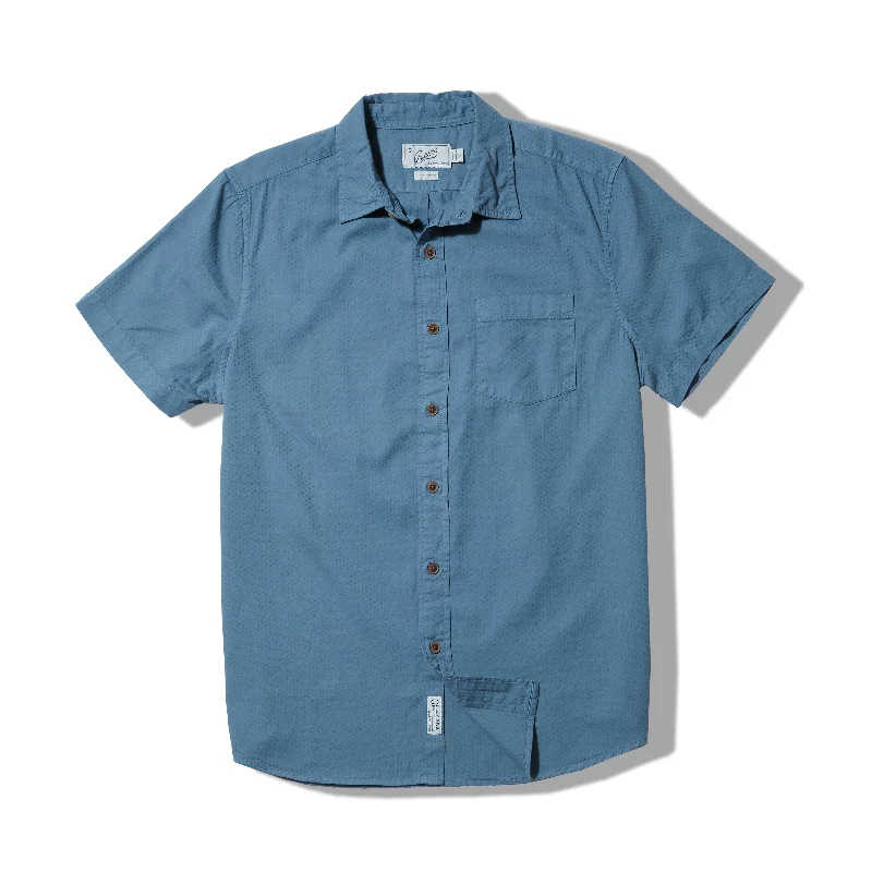 Men's short-sleeve soft-touch cotton tee-Lorenzo Dobby Short Sleeve Shirt - Blue Stone