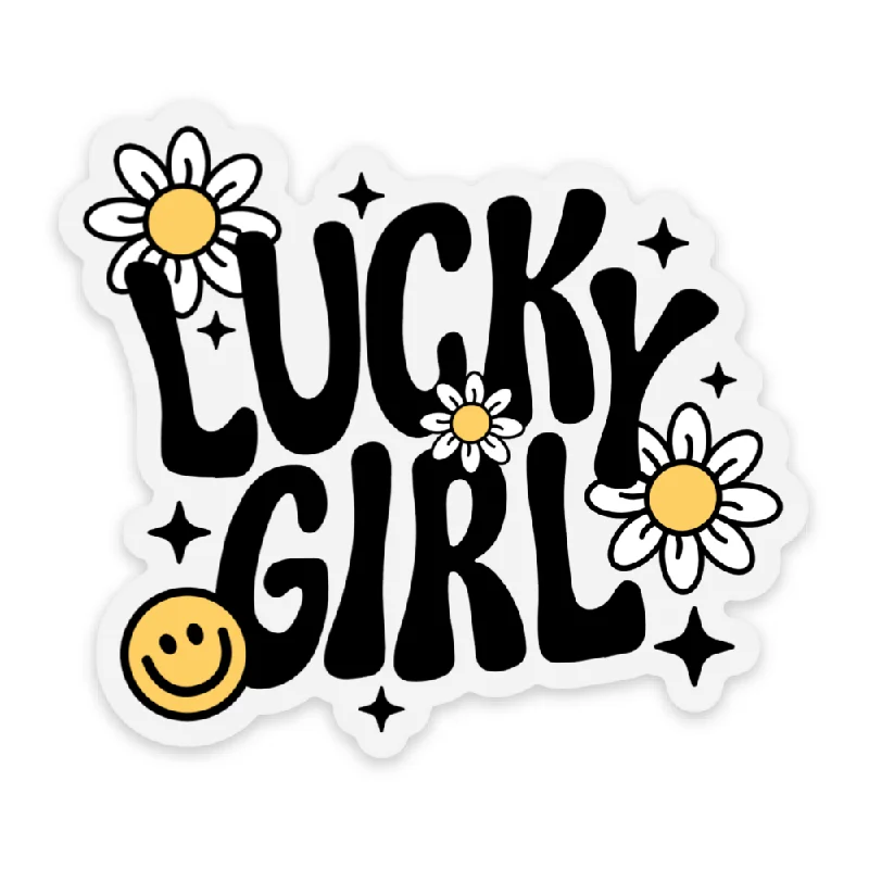 Men's short-sleeve plush bamboo top-Lucky Girl Vinyl Sticker *CLEAR*