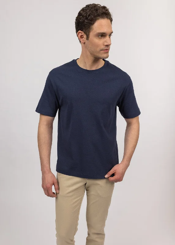 Men's short-sleeve low-cost white shirt-Lumio short sleeves t-shirt - round neck, in cotton (MARINE)