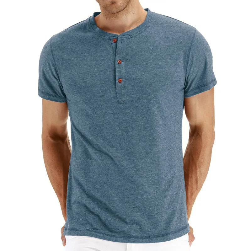 Men's short-sleeve tie-dye casual shirt-Men's Henley Fashion Casual Front Placket T-Shirts