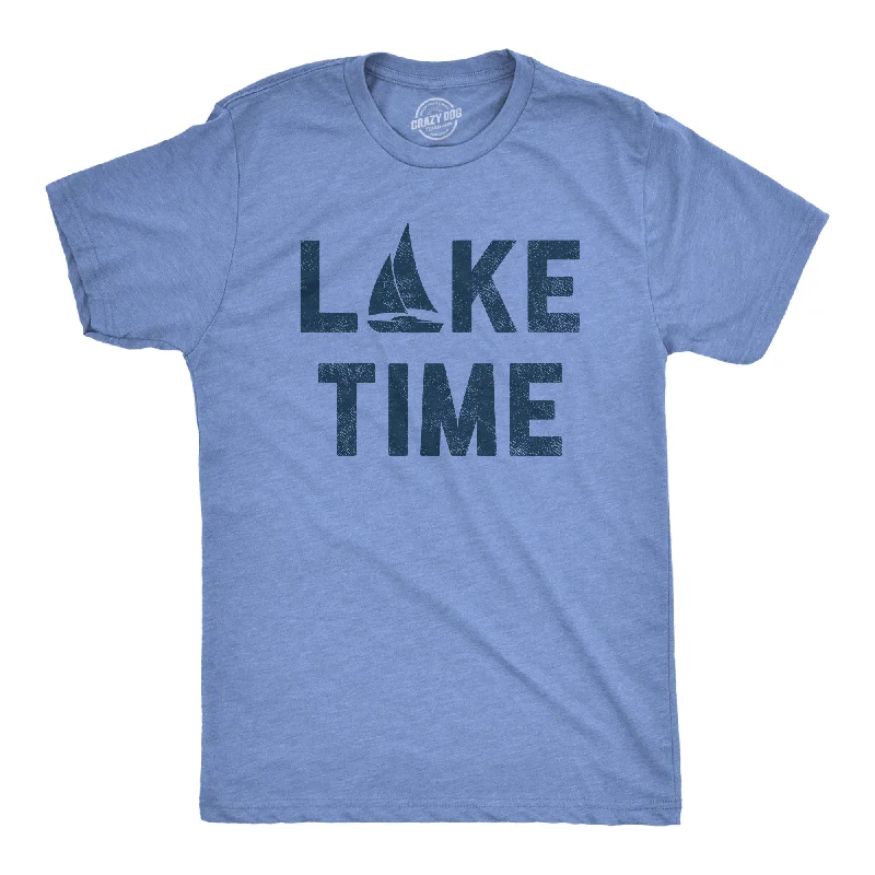 Men's short-sleeve vacation floral tee-Mens Lake Time T Shirt Funny Vacation Getaway Boating Lovers Tee For Guys