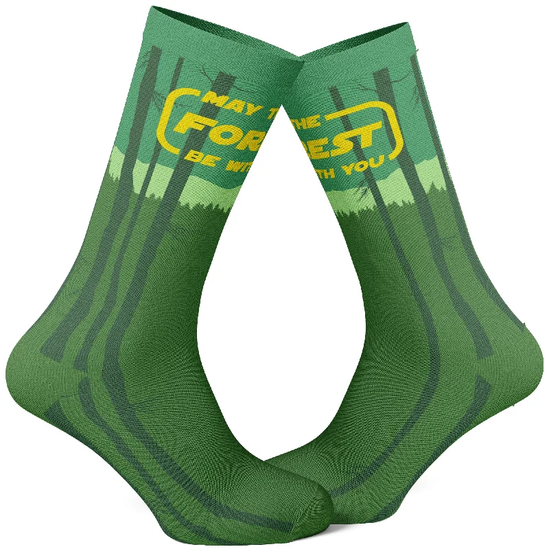 Men's short-sleeve fitted green top-Men's May The Forest Be With You Socks Funny Camping Hiking Parody Footwear