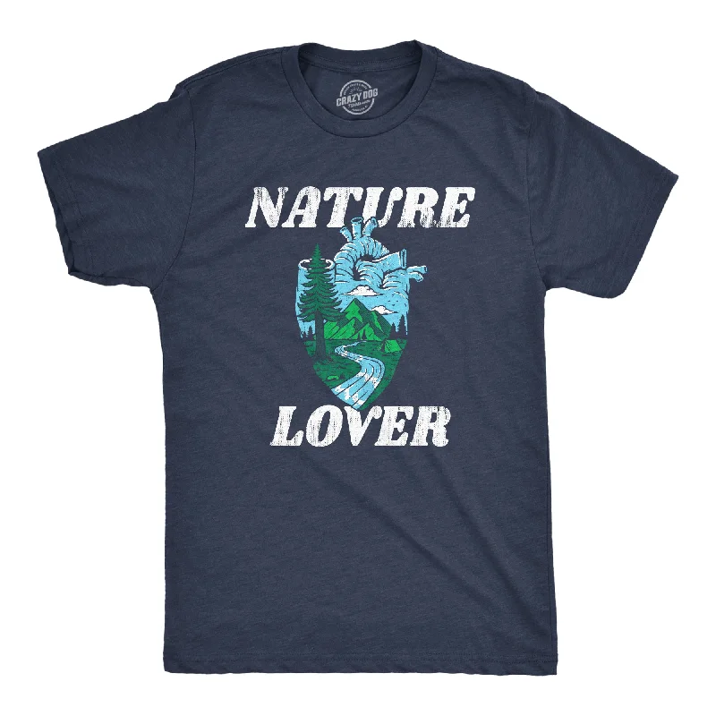 Men's short-sleeve neutral beige top-Mens Nature Lover T Shirt Funny Cool Outdoors Hiking Camping Heart Tee For Guys