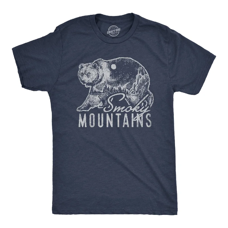 Men's short-sleeve recycled polyester top-Mens Retro Smoky Mountains T Shirt Funny Camping Vintage Graphic Design Tee Guys