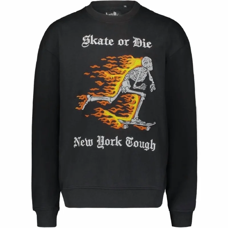 Men's short-sleeve skateboarding black tee-Men's Skate Or Die Crewneck In Black