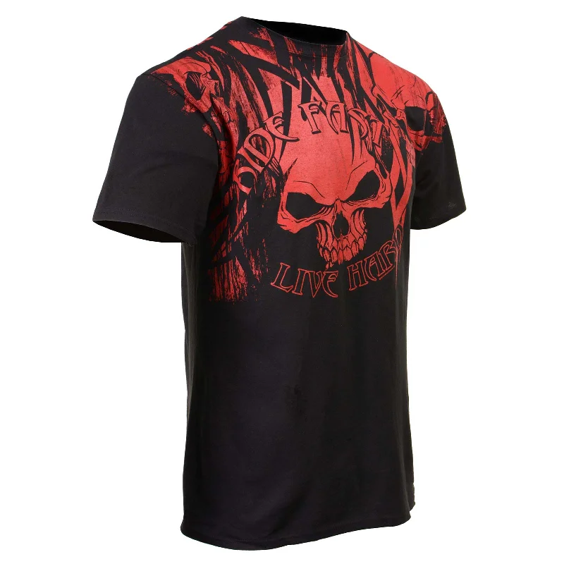 Men's short-sleeve rugged denim top-Milwaukee Leather MPMH116002 'Over the Top, Ride Fast- Live Hard' Black T-Shirt