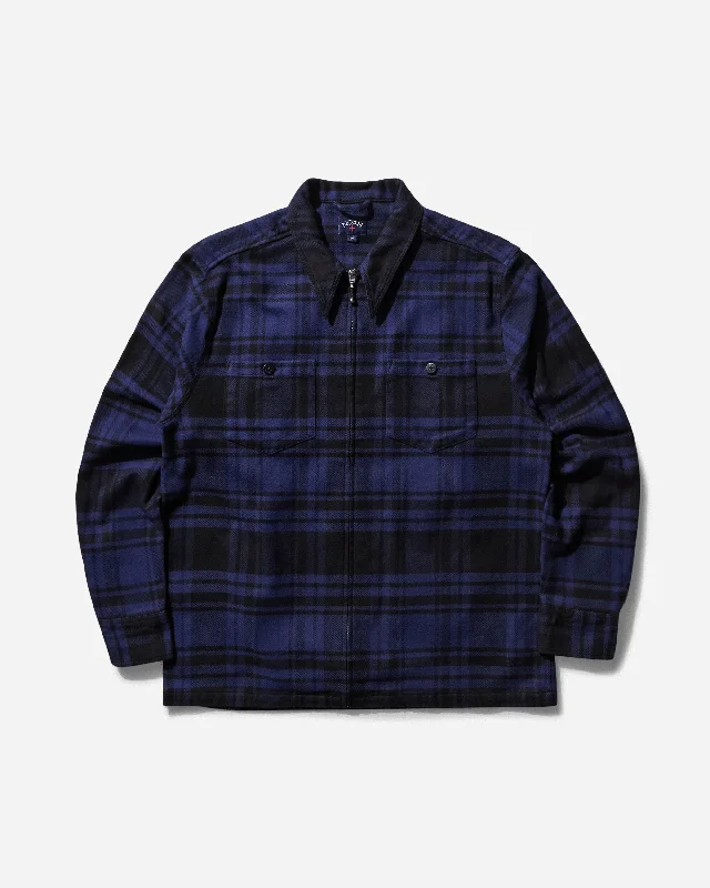 Men's Heavyweight Zip-Up Flannel Shirt Black / Blue